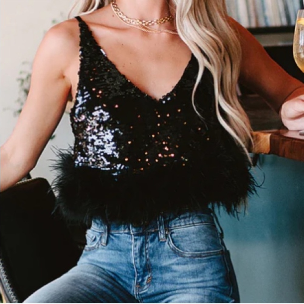 12th tribe sequin feather crop top